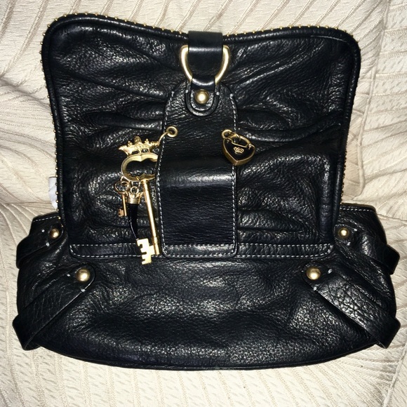 Vtg Y2K Black Gold Juicy Couture Leather Charms Mini Handbag Purse Bag Clutch - Picture 4 of 5